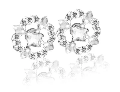 Swarovski Silver Plated Sparkling Dance Flower Stud Earrings 5396227 - Image 1 of 4