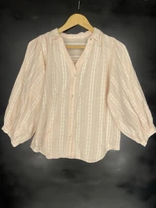 Anthropologie Peach Blush bestickte Bluse S Ballonärmel Knopfleiste Boho - Bild 1 von 10