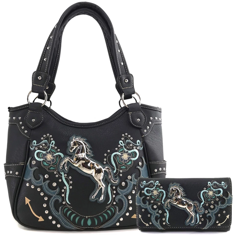 Bolso de hombro Justin West con tachuelas florales oculto con flores para caballo Foto 1 de 1