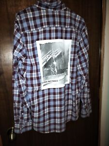 SHIRT By AMERICAN RAG BLACK WHITE GRAPHIC PRINT PLAID BUTTON UP FRONT LARGE 