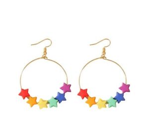 Ladies Womens Gay Pride Rainbow Star Hoop Shape Earrings Pair Brand New