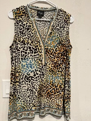 Top túnica boho grande beige de eci sin mangas estampado animal Foto 1 de 4