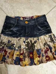 Desigual Floral Mini Skirt Size 38 Blue Cotton - Picture 1 of 4