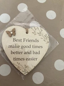 Best Friend Sign Friendship Plaque Handmade Chic Wooden Heart Thank You Gift - Picture 1 of 3