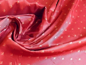 BTY 100% Silk Lampas Diamond Dot “sunset” Red Cream Khaki  Stripe Reversible - Picture 1 of 7