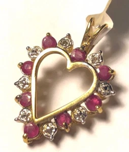 1 ctw genuine Ruby & Diamond 10k yellow gold Heart Pendant - Picture 1 of 5