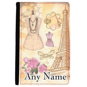 PERSONALISED PARIS VINTAGE PRINT FAUX LEATHER UK PASSPORT COVER/HOLDER GIFT - Picture 1 of 4