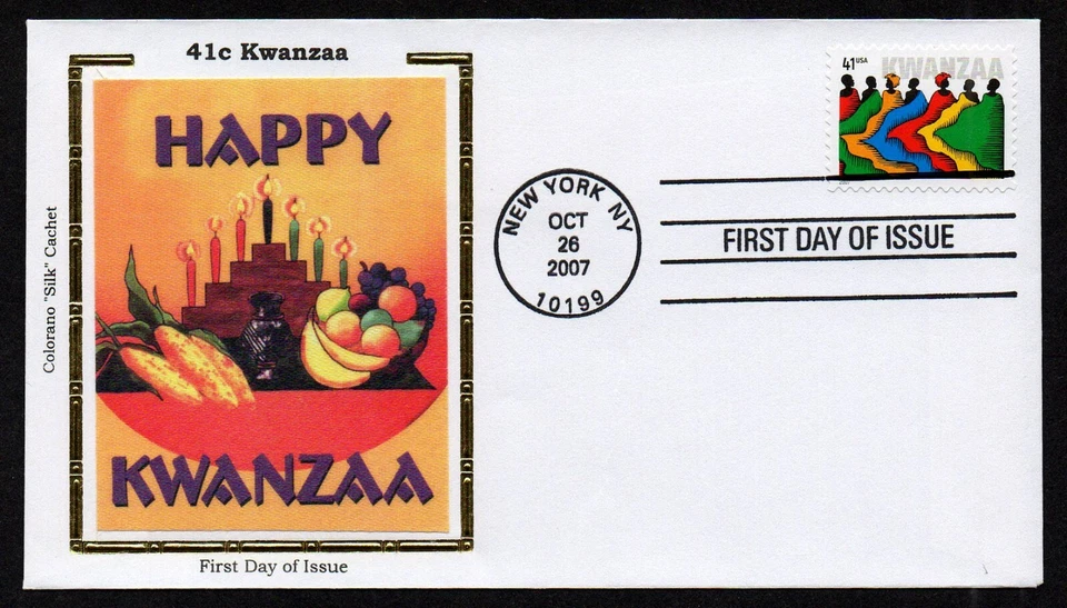 USA, SCOTT # 4220, COLORANO SILK FDC COVER 2007 HAPPY KWANZAA FESTIVAL, HOLIDAY - Image 1 of 1