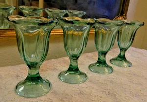 Vintage MCM Blue-Green Pedestal Tulip Parfait Sundae Dessert Dishes Set of 4 - Picture 1 of 4
