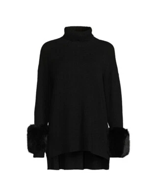 New Preston & York Faux Fur Cuff Maxine Plus Turtleneck Tunic Sweater, Black XXL - Image 1 of 4