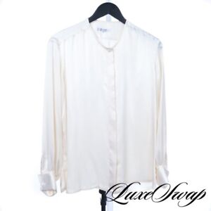 MAJESTIC Charvet Made in France 100% Silk Ivory Creme Satin French Cuff Shirt L