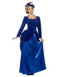 Adult Women Deluxe Victorian Vixen Blue Edwardian Nanny Fancy Dress Costume - Picture 1 of 2
