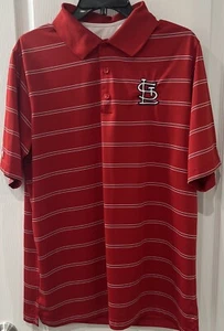 Antigua St. Louis Cardinals Logo Mens Size L Red Striped Polo Short Sleeve Shirt - Picture 1 of 5