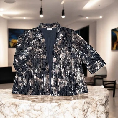 Blazer Dressbarn Mujer Talla 18/20 Negro Dorado Lentejuelas Chaqueta Fiesta de Víspera Metálico Foto 1 de 4