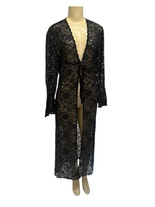 Victorias Secret Vintage Lace Black Robe Lingerie Medium - Picture 1 of 9