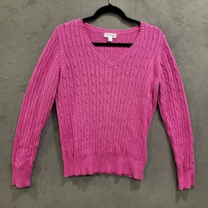 St Johns Bay Zopfmuster Pullover Damen Gr. Large Freizeit V-Ausschnitt rosa warm kuschelig - Bild 1 von 7