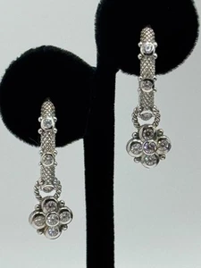 Judith Ripka Earrings Sterling Silver Flower Charm Diamonique CZ Hoops - Picture 1 of 17