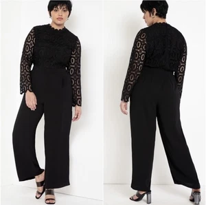 Eloquii Jumpsuit Spitze Top weites Bein Gr. 20 schwarz Blumen Abend Cocktail Party - Bild 1 von 14