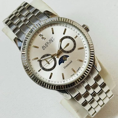 August Steiner Diamond Men's Silver Multifunction Watch Bracelet AS8050SS - Image 1 of 4