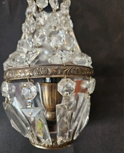 Vintage Antique Pair French Empire Brass Crystal 1 Light Sconces Wall Lights - Picture 1 of 13