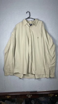 Ralph Lauren Shirt Mens 2XLT Beige Button Down Long Sleeve Embroidered Pony - Image 1 of 4