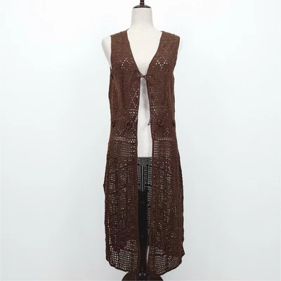 VTG White Stag Sweater Womens L Brown Crochet Vest Lagenlook Hippie 90s Festival - Image 1 of 4