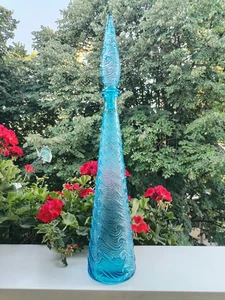 Empoli Italian Vintage Mid-Century Modern Blue Wave Art Glass Decanter Bottle - Picture 1 of 11