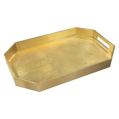 Bandeja decorativa dourada com alças, bandeja de servir papel alumínio para otomano, octogonal C... - Imagem 1 de 4