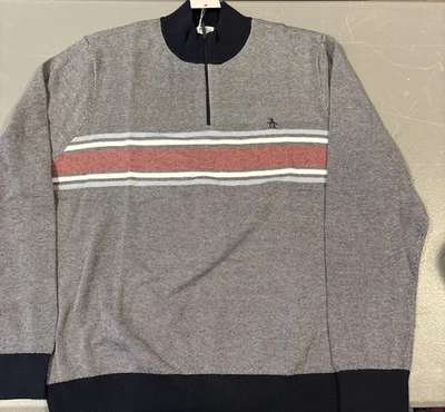 Suéter de algodão ORIGINAL PENGUIN quarto de zíper em safira escura, XXL - Imagem 1 de 4