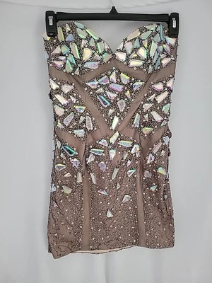 VESTIDO DE FIESTA TONY BOWL Talla 8 Con Cuentas Joyas Sin Tirantes Hasta la Rodilla Foto 1 de 4