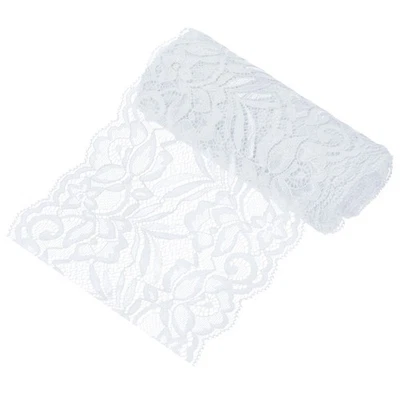 5-Yard 5.9 Inch Wide Elastic Lace Fabric, Ribbon Stretchy Trim Silver White - image 1 of 4