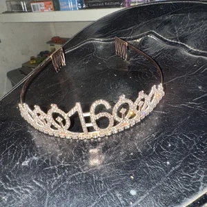 SWEET SIXTEEN 16 BIRTHDAY PARTY RHINESTONE TIARA CROWN W/ HAIR COMBS Rose Gold - Picture 1 of 6