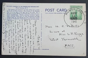 Howes Cave, New York Postkarte, verschickt am 11. August 1941 nach West Yarmouth, MA - NY - Bild 1 von 2