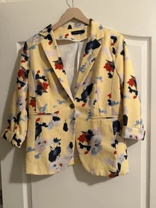 Womens 3/4 Sleeve Lightweight Office Work Suit Jacket Yellow Blazer, Size L - Foto 1 di 4