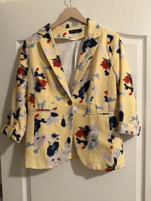 Mujer Manga 3/4 Ligero Oficina Trabajo Traje Chaqueta Blazer Amarillo, Talla L Foto 1 de 4