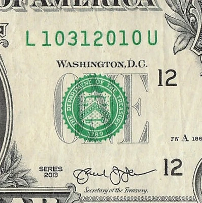 OCT 31 2010 Birthday Fancy Serial Number Date Note One Dollar Bill 10 31 2010 - Image 1 of 4