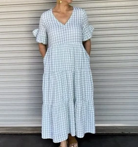 Yours Truly Womens Size 16 Green Gingham Check Print Midi Dress. - Picture 1 of 5