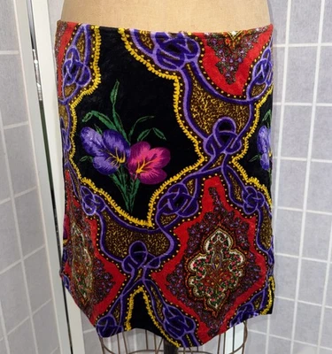 Vintage Betsey Johnson 90s Velvet Floral Boho Gypsy Orchid Skirt Medium - Image 1 of 4