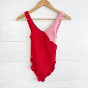 Pandora Sykes x Hunza G. - Red & pink crinkle stretch soft swimsuit England OS - Picture 1 of 10