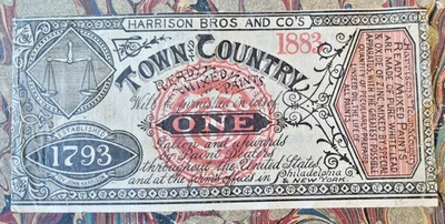 Advertising Faux Currency 1883   Harrison Bro. paints ,Henry Kulp Pottstown PA - Image 1 of 2