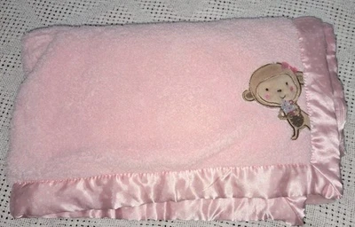 Child of Mine Carter Pink Monkey Cupcake Satin Trim Sherpa Baby Blanket - Image 1 of 4