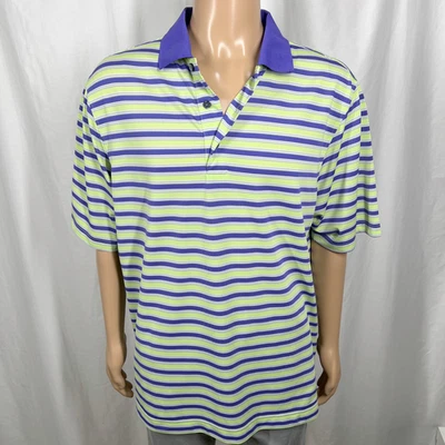 Camisa polo de golf FootJoy para hombre grande verde púrpura a rayas rendimiento manga corta Foto 1 de 4