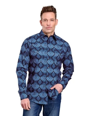 Camisa Roper Western Para Hombre Manga Larga Azul Azteca 03-001-0067-0740 BU Foto 1 de 2