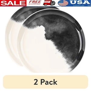 Stoneware Plate Set of 2 Grey Drip Collection Microwave Dishwasher Safe Dining - Picture 1 of 7