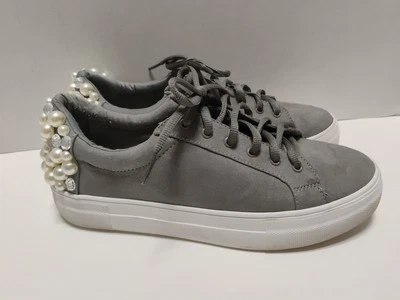 STEVE MADDEN Grit Pearls and Jewels Low Top Suede Sneakers in GRAY Women’s 8.5 - Image 1 of 4