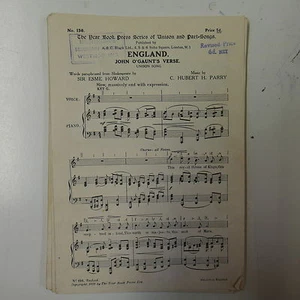 Partitura coral/vocal INGLATERRA John O`gaunts verso UNISON Hubert Parry - Imagen 1 de 1