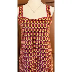 Zara Dress Retro Geometric Lined Knit Womens S Pink/Yellow 60s Hippie Stretch - Picture 1 of 12