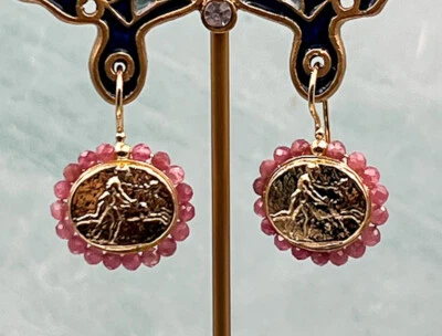 TAGLIAMONTE (2055E) 925SS/YGP Cameo Earrings*Tourmaline*Diana,Acteon*Reg.$230 - Image 1 of 4