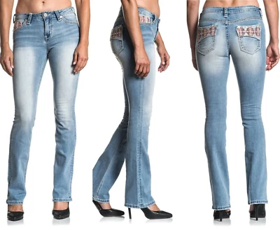 Pantalones de mezclilla para mujer AFFLICTION JADE ARIES BEMBER bordados motociclista MMA Foto 1 de 4