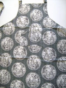 GRAY TOILE CHEFS APRON HANDMADE COOK OUT GIFT BAR B Q GRILLING OLD WORLD CHARM - Picture 1 of 4